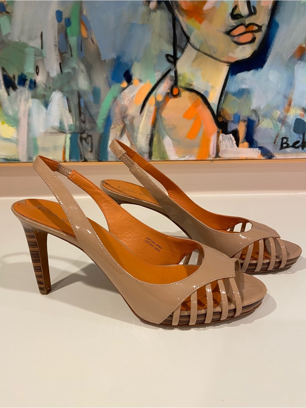 Via Spiga Nude Patent leather Slingback Peep-Toe Heels